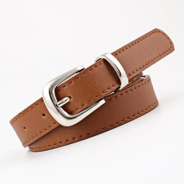 Simple Double Round Buckle PU Leather Waist Strap Vintage Design Double O-Ring Buckle  Women Leather Belt For Jeans And Dresses