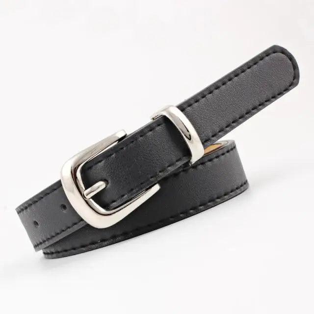Simple Double Round Buckle PU Leather Waist Strap Vintage Design Double O-Ring Buckle  Women Leather Belt For Jeans And Dresses
