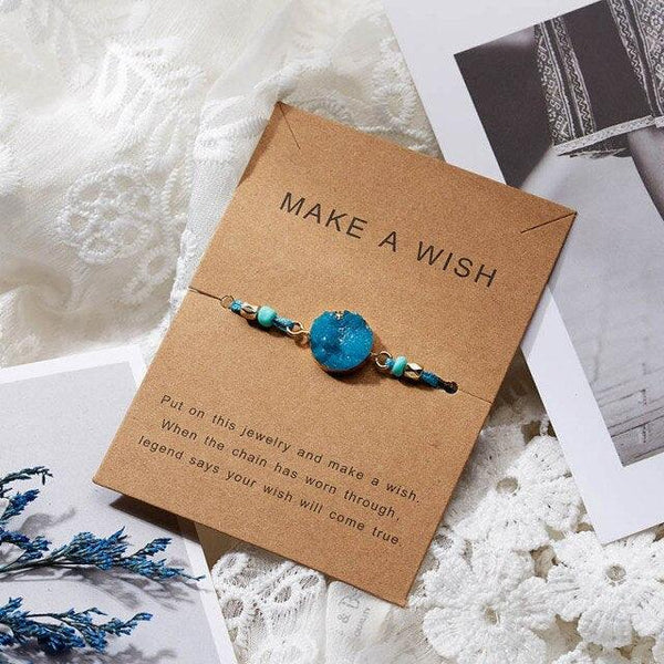 Simple Stone Charm Bracelet Colorful Black Red String Braided Couple Bracelets Wish Card Jewelry Handmade Woven Thread Rope String Nature Stone Beads Charm Bracelet Cuff Bangles With Message Card 18-30cm
