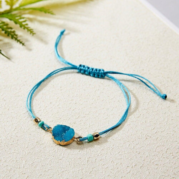 Simple Stone Charm Bracelet Colorful Black Red String Braided Couple Bracelets Wish Card Jewelry Handmade Woven Thread Rope String Nature Stone Beads Charm Bracelet Cuff Bangles With Message Card 18-30cm