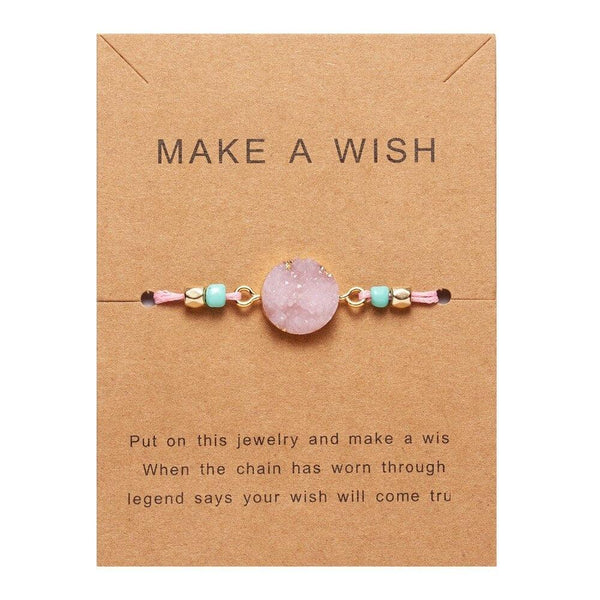 Simple Stone Charm Bracelet Colorful Black Red String Braided Couple Bracelets Wish Card Jewelry Handmade Woven Thread Rope String Nature Stone Beads Charm Bracelet Cuff Bangles With Message Card 18-30cm