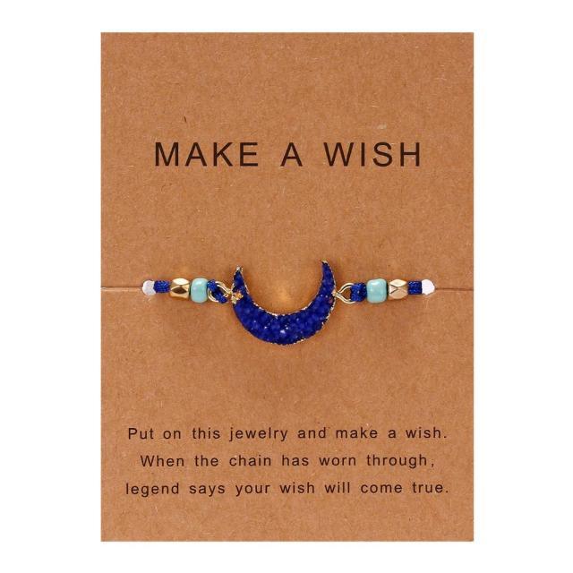 Simple Stone Charm Bracelet Colorful Black Red String Braided Couple Bracelets Wish Card Jewelry Handmade Woven Thread Rope String Nature Stone Beads Charm Bracelet Cuff Bangles With Message Card 18-30cm