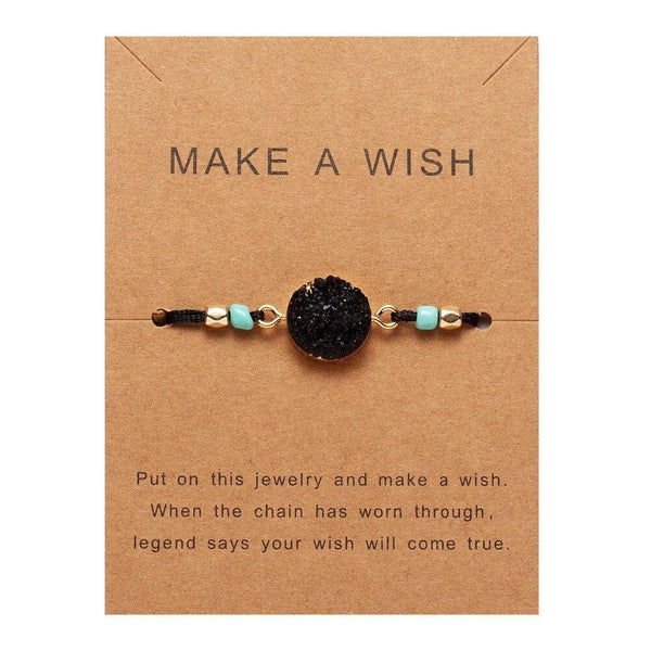 Simple Stone Charm Bracelet Colorful Black Red String Braided Couple Bracelets Wish Card Jewelry Handmade Woven Thread Rope String Nature Stone Beads Charm Bracelet Cuff Bangles With Message Card 18-30cm