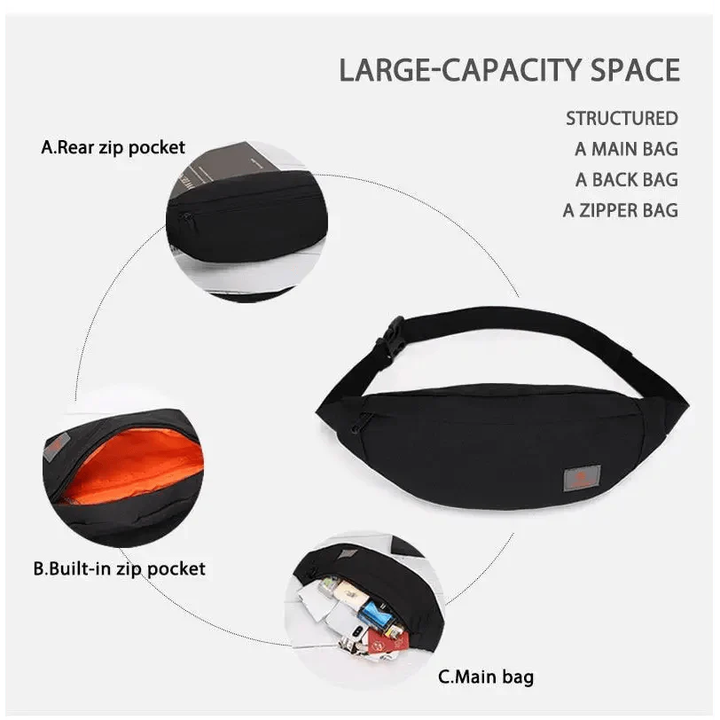 Simple Style Fanny Pack for Running Cycling Workout Men Women Waist Pouch Bag Black Classic  Women Belt Bag Pouch For Money Phone Black Bum Hip Bag
