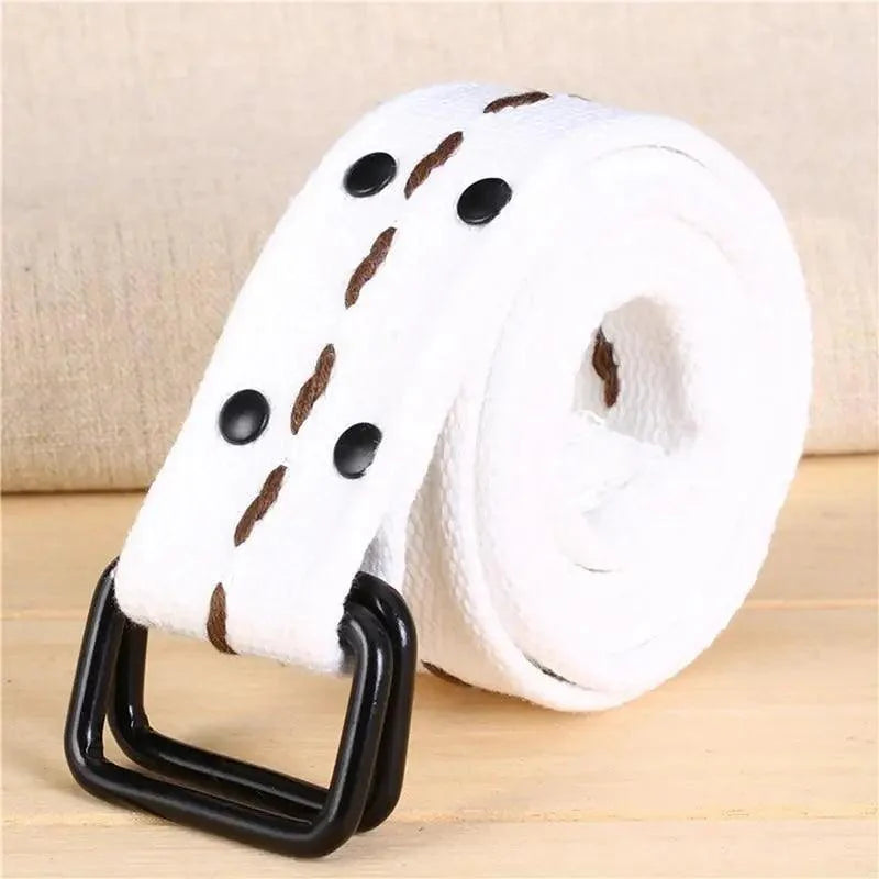 Simple Unisex Waistbands Retro Adjustable One Size Cotton Strap Metal Buckle 116cm Belts For Men