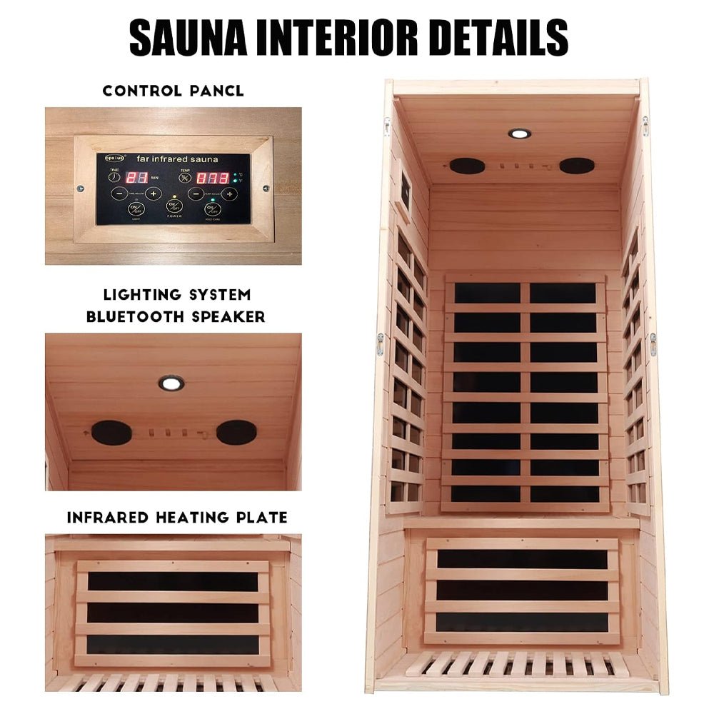 Elara Premium 1-Person Indoor Low EMF FAR Infrared Heat Hemlock Wood Personal Home Spa Sauna, 1200W (SAK27463)