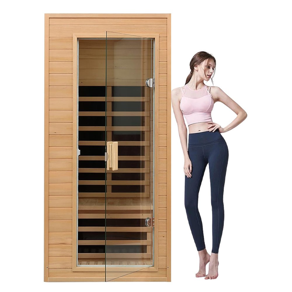 Elara Premium 1-Person Indoor Low EMF FAR Infrared Heat Hemlock Wood Personal Home Spa Sauna, 1200W (SAK27463)