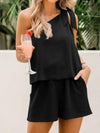 Single Shoulder Top and Pocketed Shorts Set - Black / S