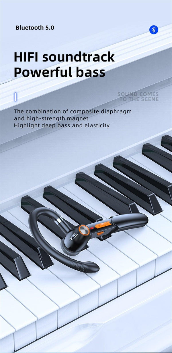 Single Wireless Bluetooth 5.0 Headset Handsfree HIFI Fingerprint Touch Hanging Ear Earphone for iPhone Waterproof Earpiece Ear Wireless Bluetooth Sport Headphones