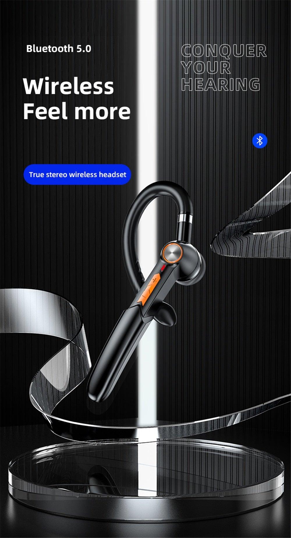 Single Wireless Bluetooth 5.0 Headset Handsfree HIFI Fingerprint Touch Hanging Ear Earphone for iPhone Waterproof Earpiece Ear Wireless Bluetooth Sport Headphones