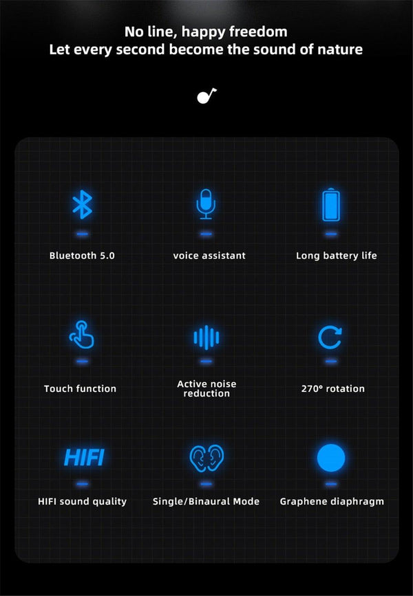 Single Wireless Bluetooth 5.0 Headset Handsfree HIFI Fingerprint Touch Hanging Ear Earphone for iPhone Waterproof Earpiece Ear Wireless Bluetooth Sport Headphones