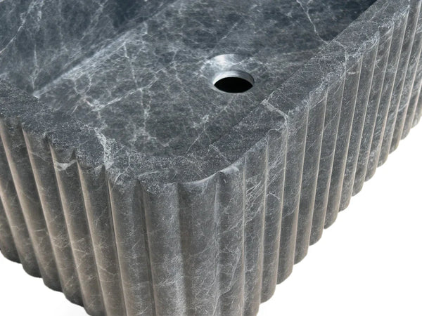 Sirius Black Marble Wall-mount Bathroom Sink Ribbed with 4