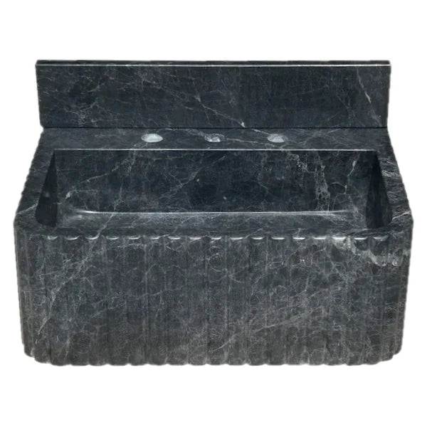 Sirius Black Marble Wall-mount Bathroom Sink Ribbed with 4