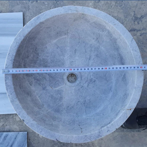 Natural Stone Sirius Silver Marble Self-Rimming Vessel Sink Polished (D)16