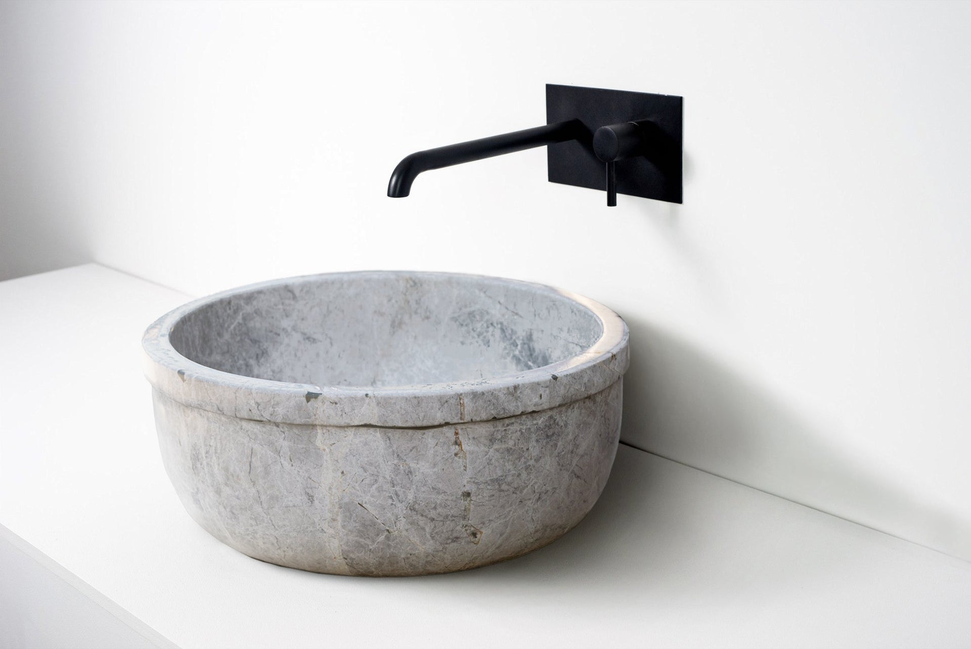 Natural Stone Sirius Silver Marble Self-Rimming Vessel Sink Polished (D)16