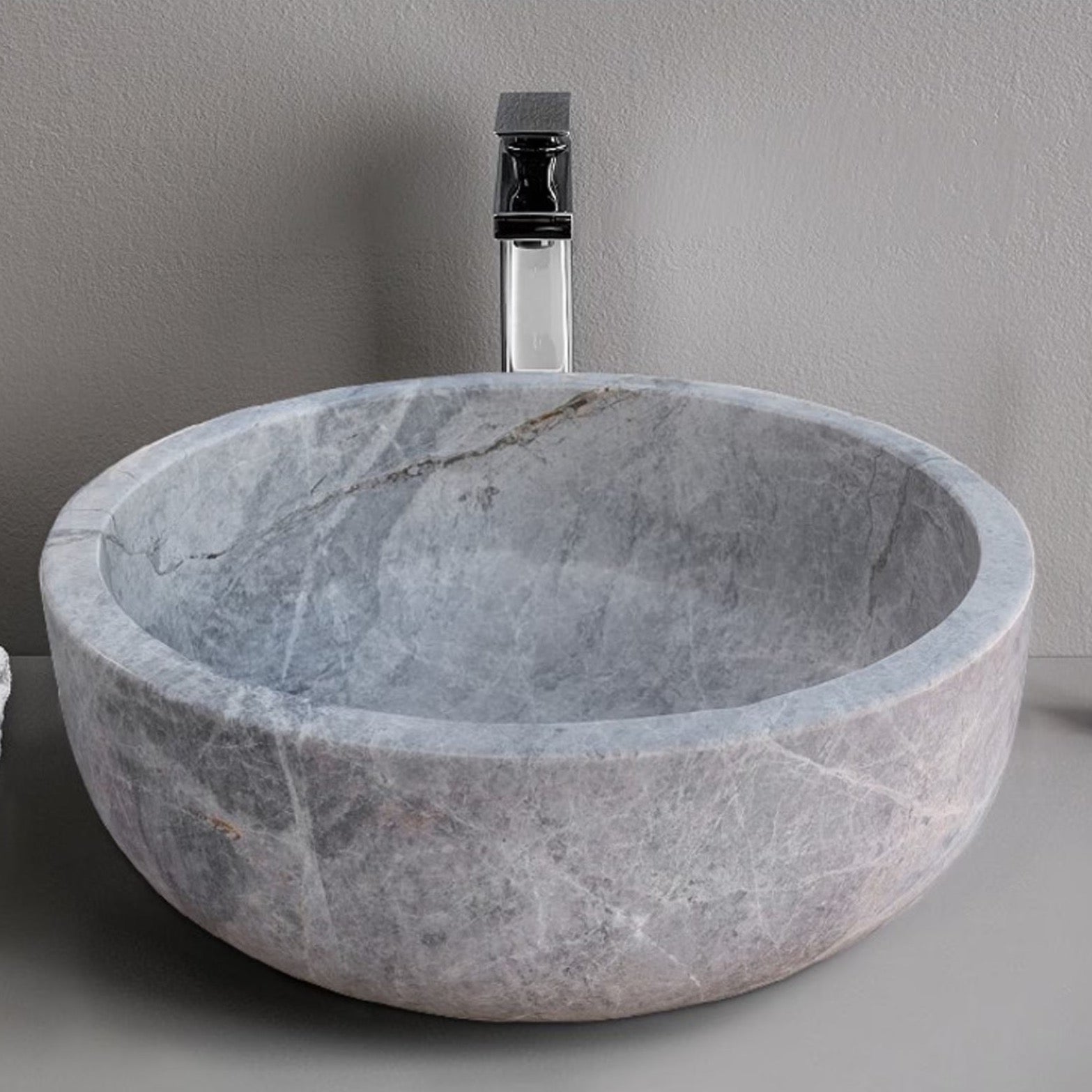 Natural Stone Sirius Silver Marble Above Vanity Bathroom Vessel Sink (D)16