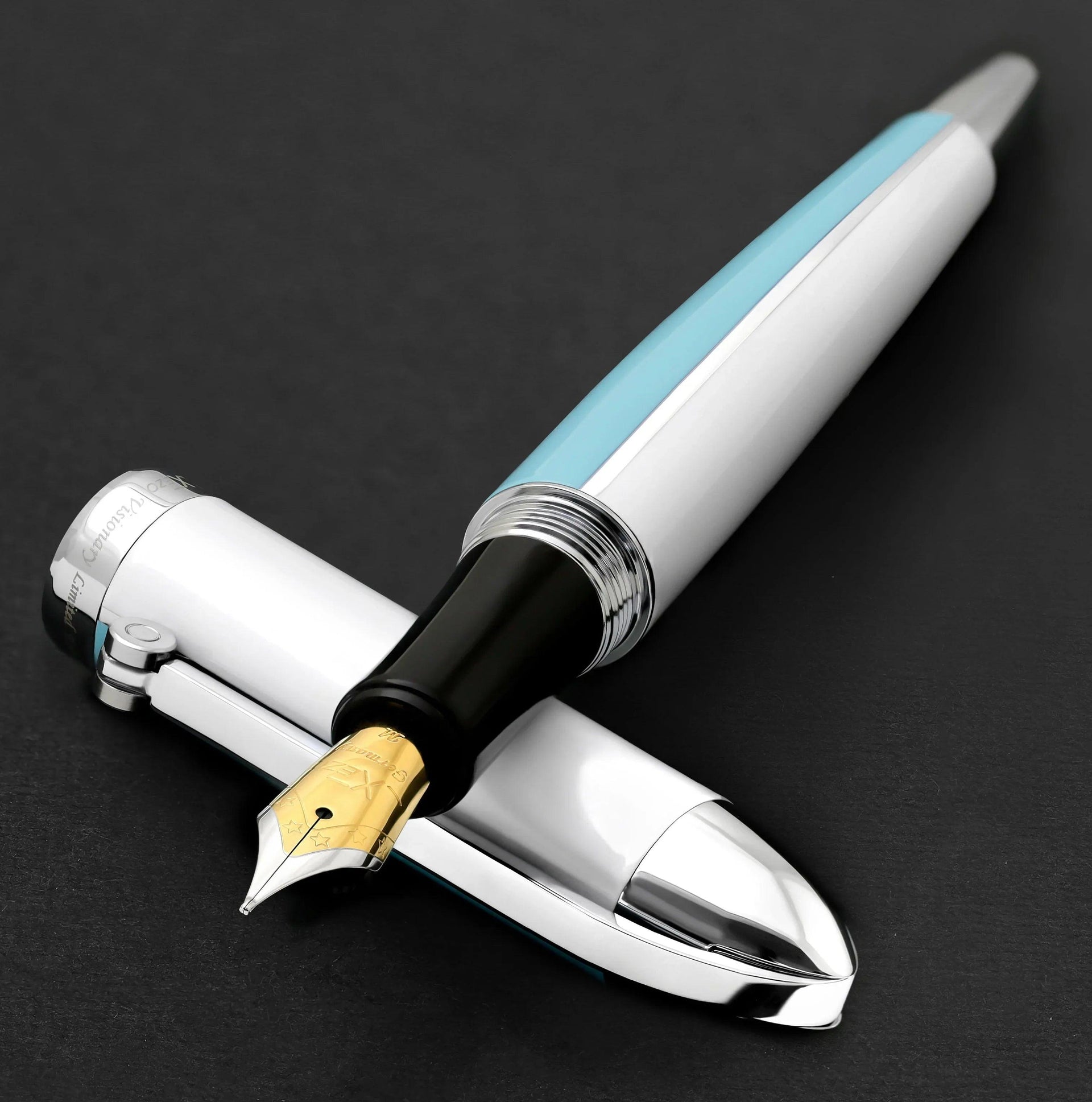 Visionary® Brass & Aluminum Enameled Fountain Pen (Medium Nib) - Sky Blue / White - Gifts for You 'n Me