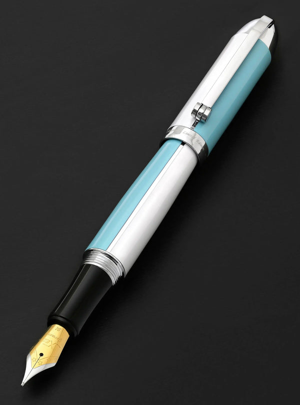 Visionary® Brass & Aluminum Enameled Fountain Pen (Medium Nib) - Sky Blue / White - Gifts for You 'n Me
