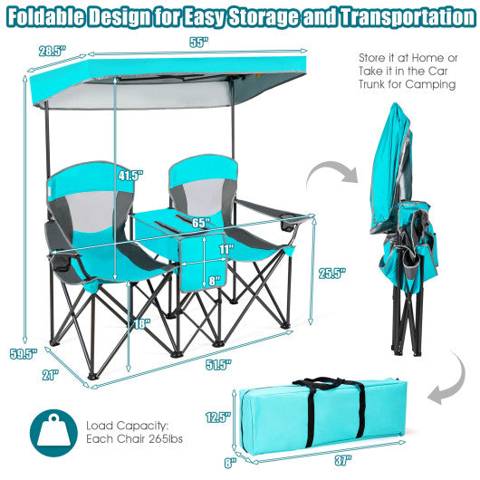 Patented Portable Folding Camping Canopy Chairs with Cup Holder-Turquoise
