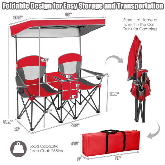 Patented Portable Folding Camping Canopy Chairs with Cup Holder-Red