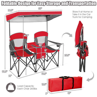 Patented Portable Folding Camping Canopy Chairs with Cup Holder-Red