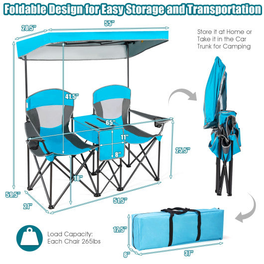 Patented Portable Folding Camping Canopy Chairs with Cup Holder-Blue