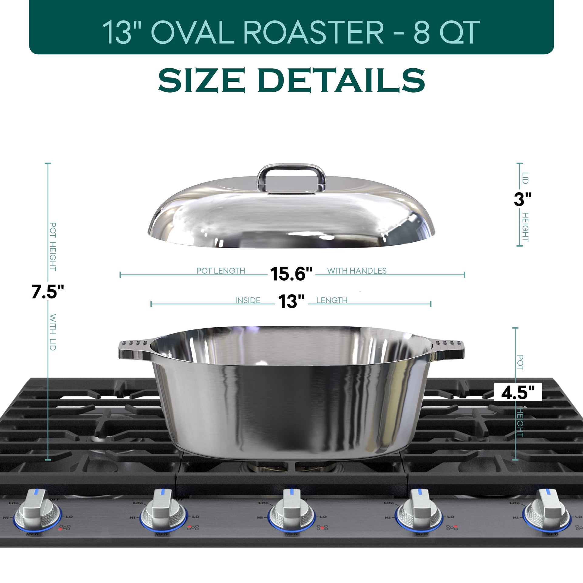 Oval Dutch Oven with Lid - 8 Quart (13 Inch)