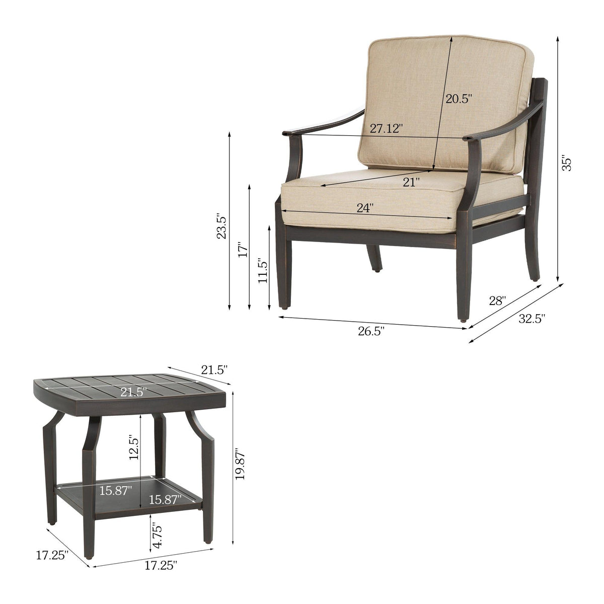 Tamarin 3 Pieces Aluminum Patio Bistro Set With Sunbrella® Cushions