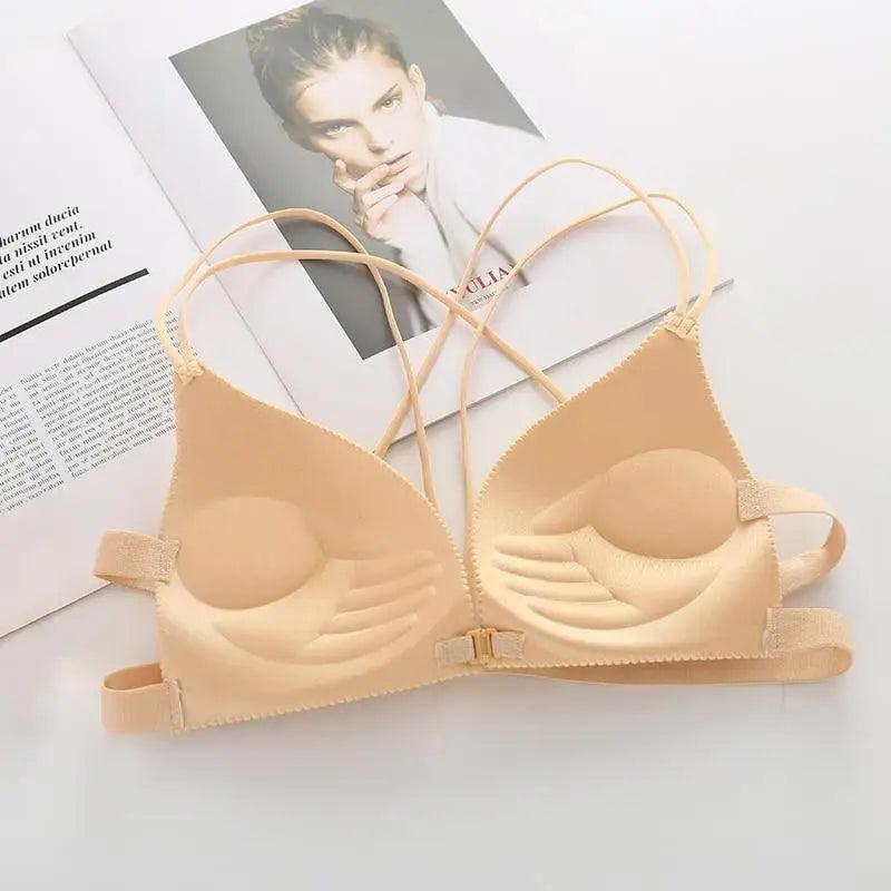 Sizzling Back Beautify Ladies Front Closure Wire Free Fashion Bra Padded Lingerie Bralette Gather Push Up Seamless Bra For Female