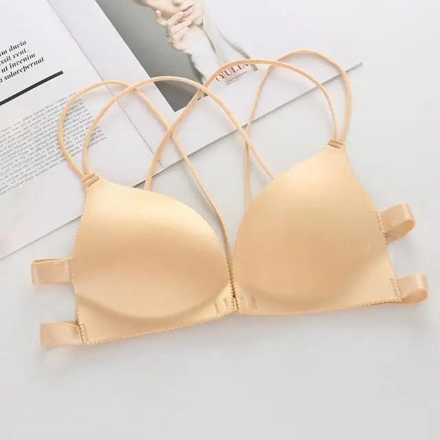 Sizzling Back Beautify Ladies Front Closure Wire Free Fashion Bra Padded Lingerie Bralette Gather Push Up Seamless Bra For Female