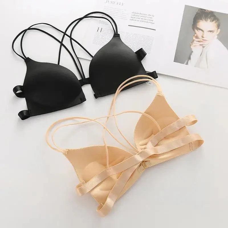 Sizzling Back Beautify Ladies Front Closure Wire Free Fashion Bra Padded Lingerie Bralette Gather Push Up Seamless Bra For Female
