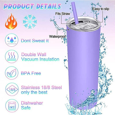Skinny  Stainless Steel Thermos Water Bottle With Straw Insulated Cup Sealed Lid Colored Bachelorette Party  Double Wall Vacuum Insulated Tumbler Cup Reusable Slim Travel Mug with Cleaning Brush for Coffee Cold Hot Drinks