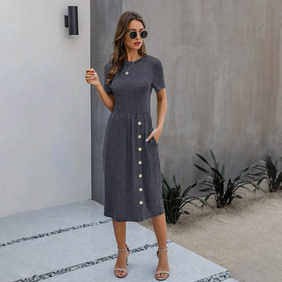 Slant Pocket Button Detail Dress