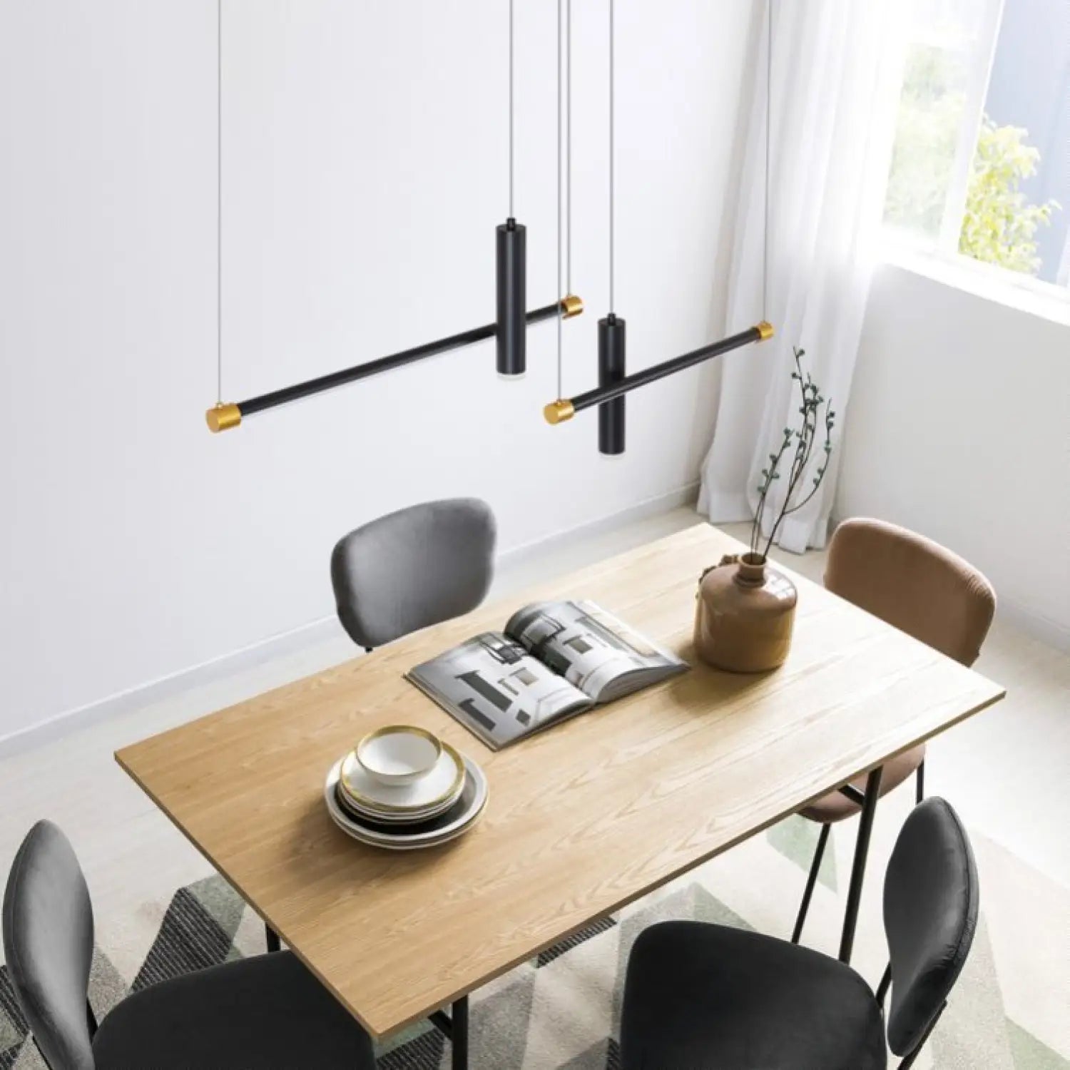 Sleek Linear Pendant Light with Adjustable Height for Kitchen Island