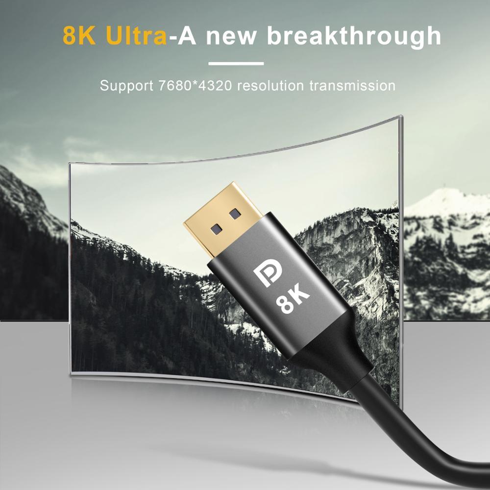Slim And Flexible 1.4 8K HDR 60Hz 4K@144Hz 32.4Gbps DisplayPort Cable Adapter For PC Laptop TV Monitor Projector