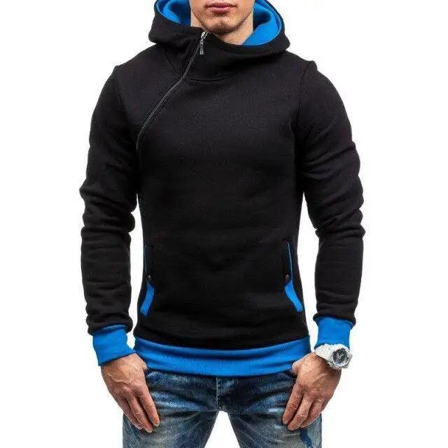 Slim Fit Men's Jacket Male Hip Hop Jackets Men's Hooded Pullover Jackets Diagonal Jackets Thicken Sports Outdoor Clothing Black  Collar Stylish Jacket For Men Classic Design Warm Winter Jackets For Men