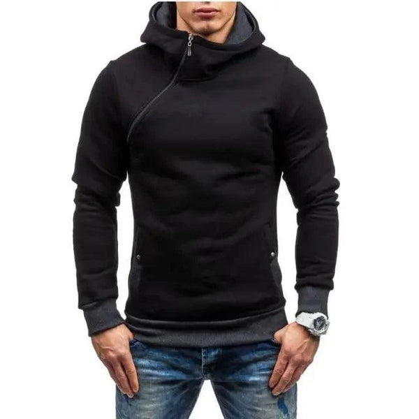 Slim Fit Men's Jacket Male Hip Hop Jackets Men's Hooded Pullover Jackets Diagonal Jackets Thicken Sports Outdoor Clothing Black  Collar Stylish Jacket For Men Classic Design Warm Winter Jackets For Men