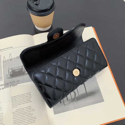 Small Fragrance Folding Wallet Women's Short Wallet Coin Purse Simple Diamond Embroidery Thread Large Capacity Long Wallet Card Holder