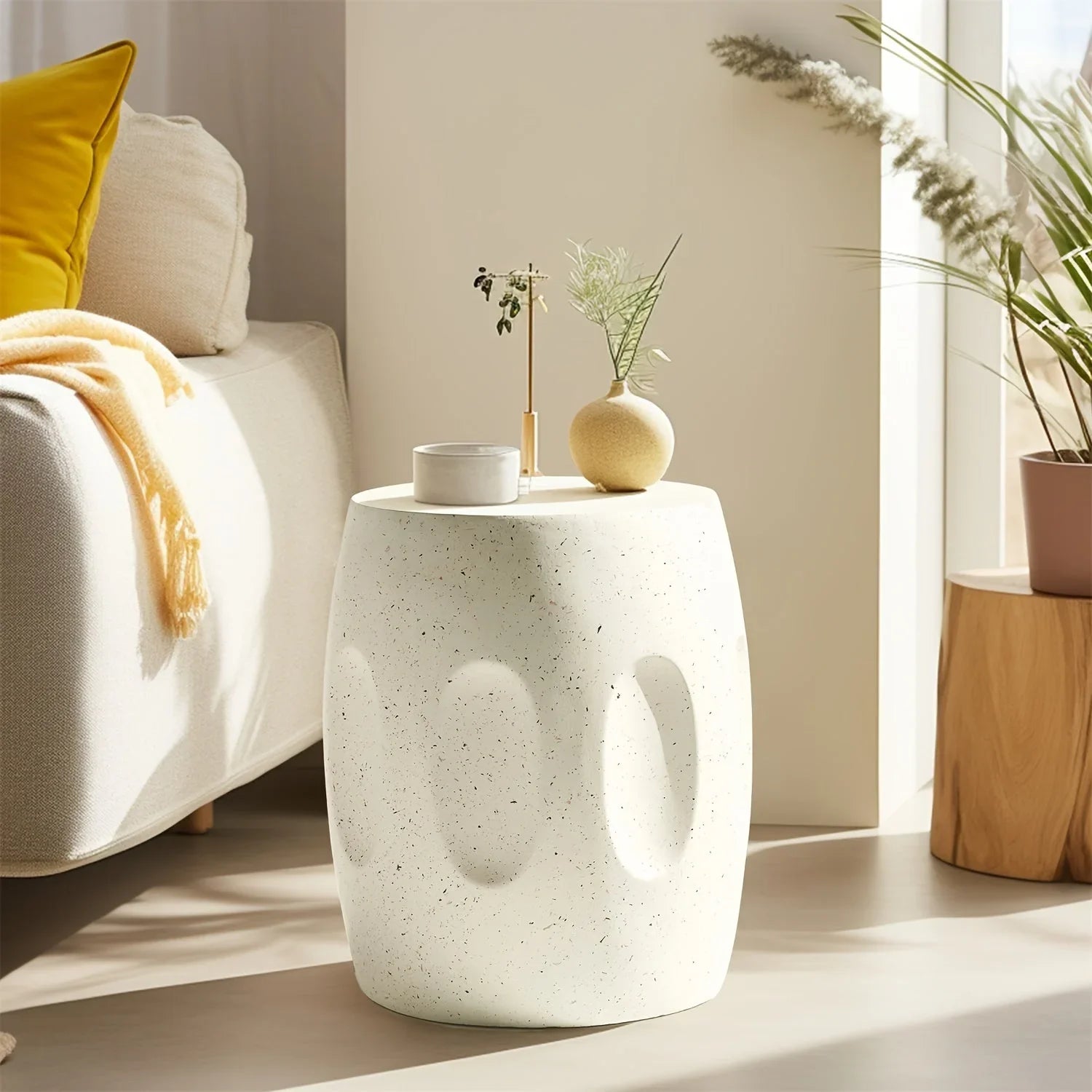 Modern Concrete Drum Side Table – Indoor & Outdoor Accent End Table