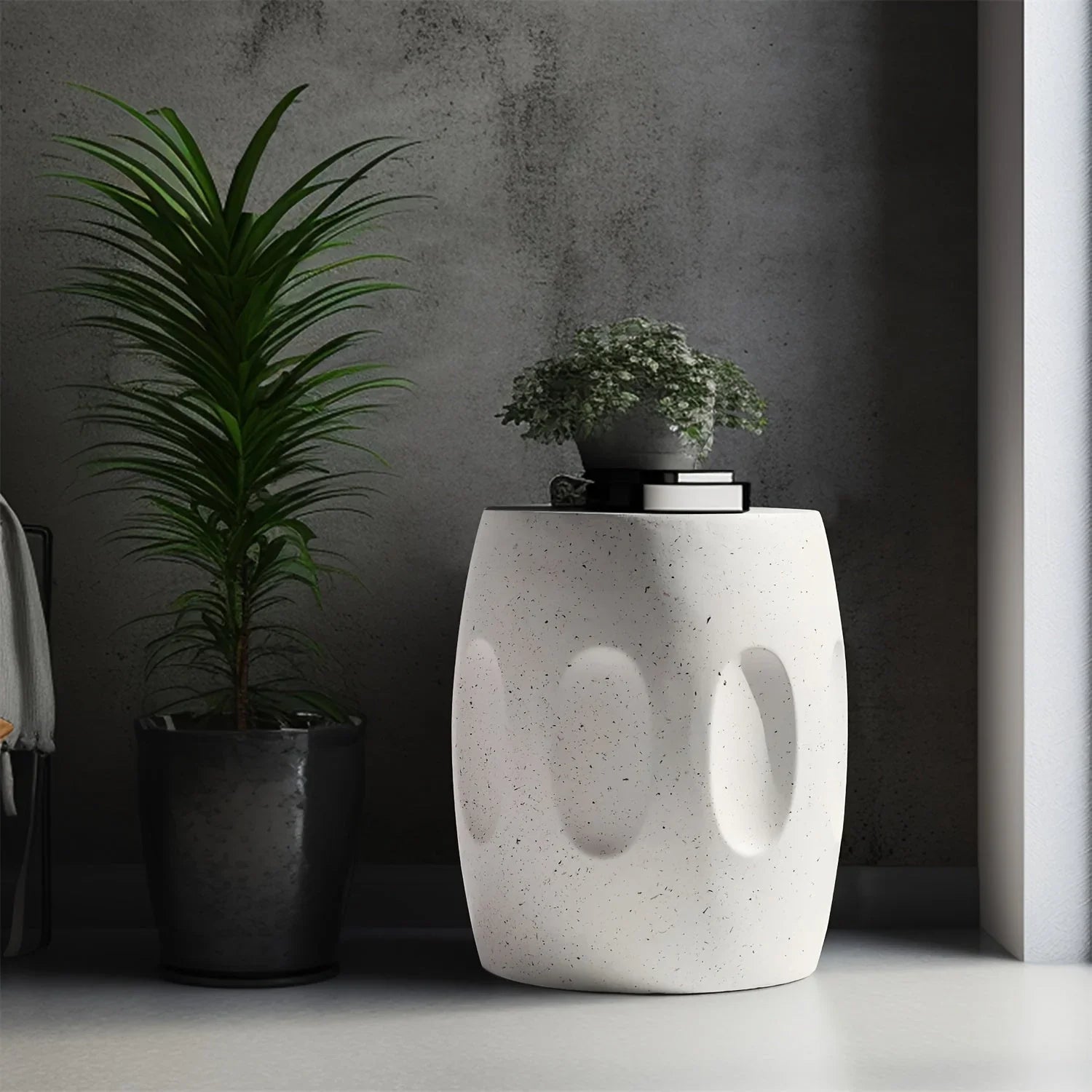 Modern Concrete Drum Side Table – Indoor & Outdoor Accent End Table
