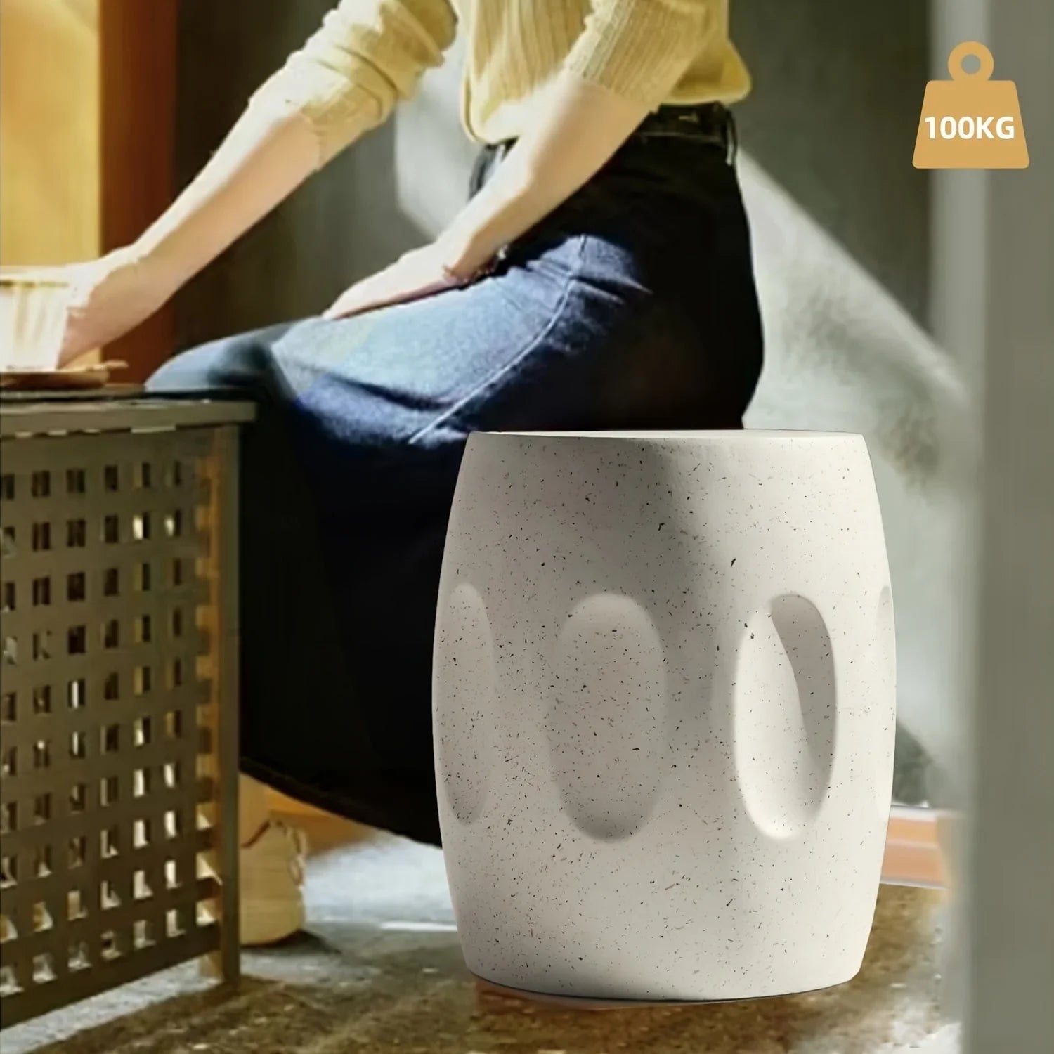 Modern Concrete Drum Side Table – Indoor & Outdoor Accent End Table
