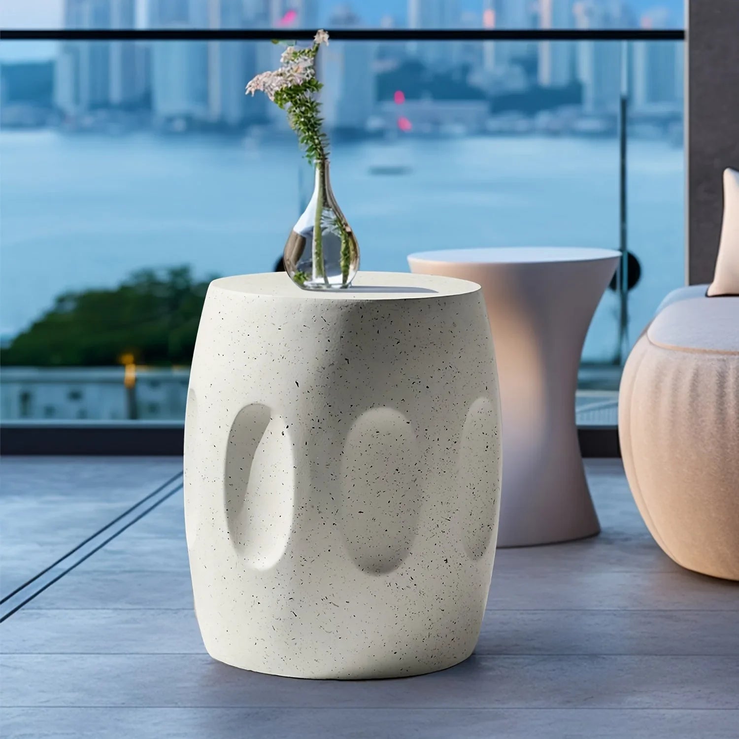 Modern Concrete Drum Side Table – Indoor & Outdoor Accent End Table