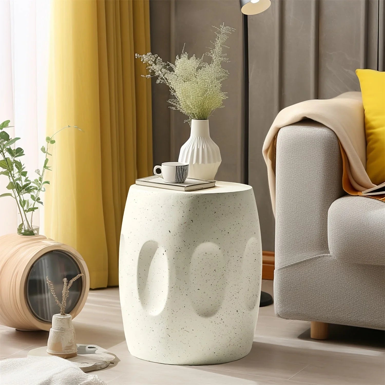 Modern Concrete Drum Side Table – Indoor & Outdoor Accent End Table