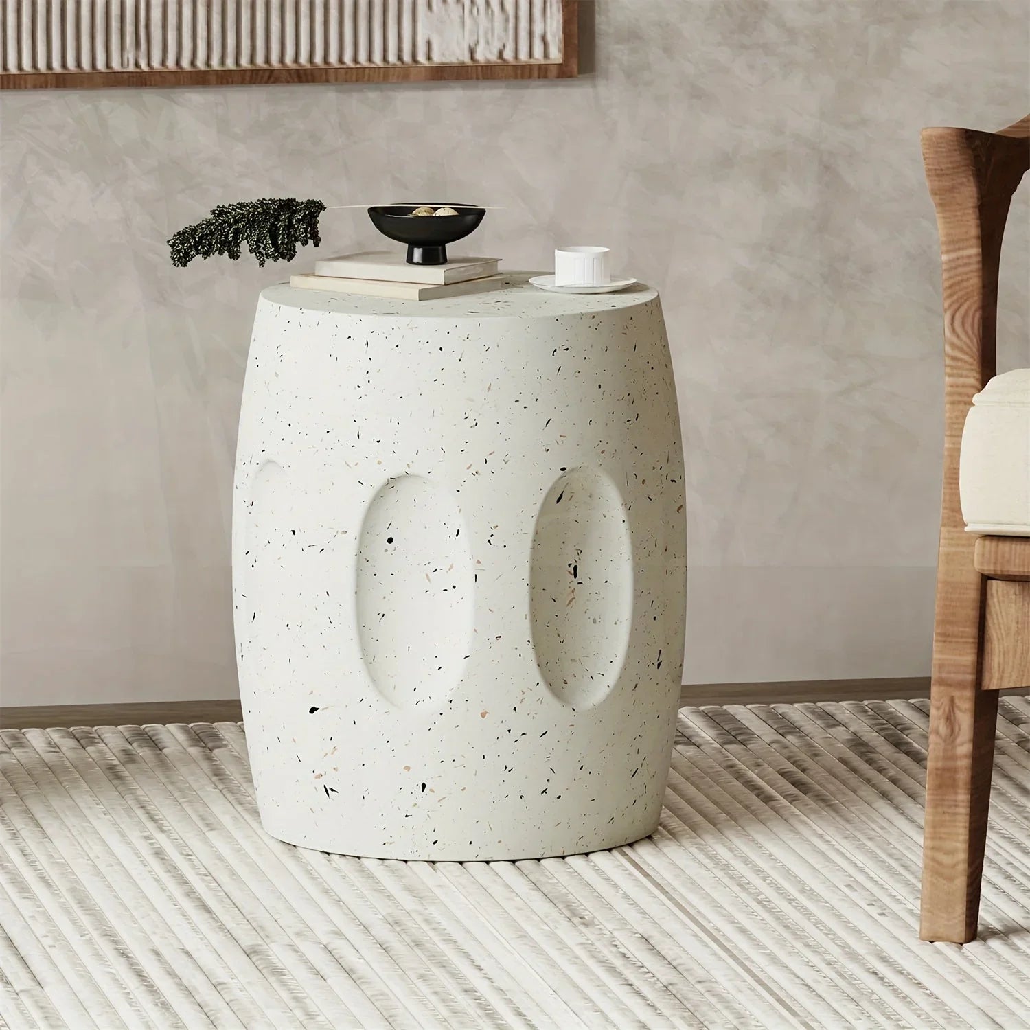 Modern Concrete Drum Side Table – Indoor & Outdoor Accent End Table