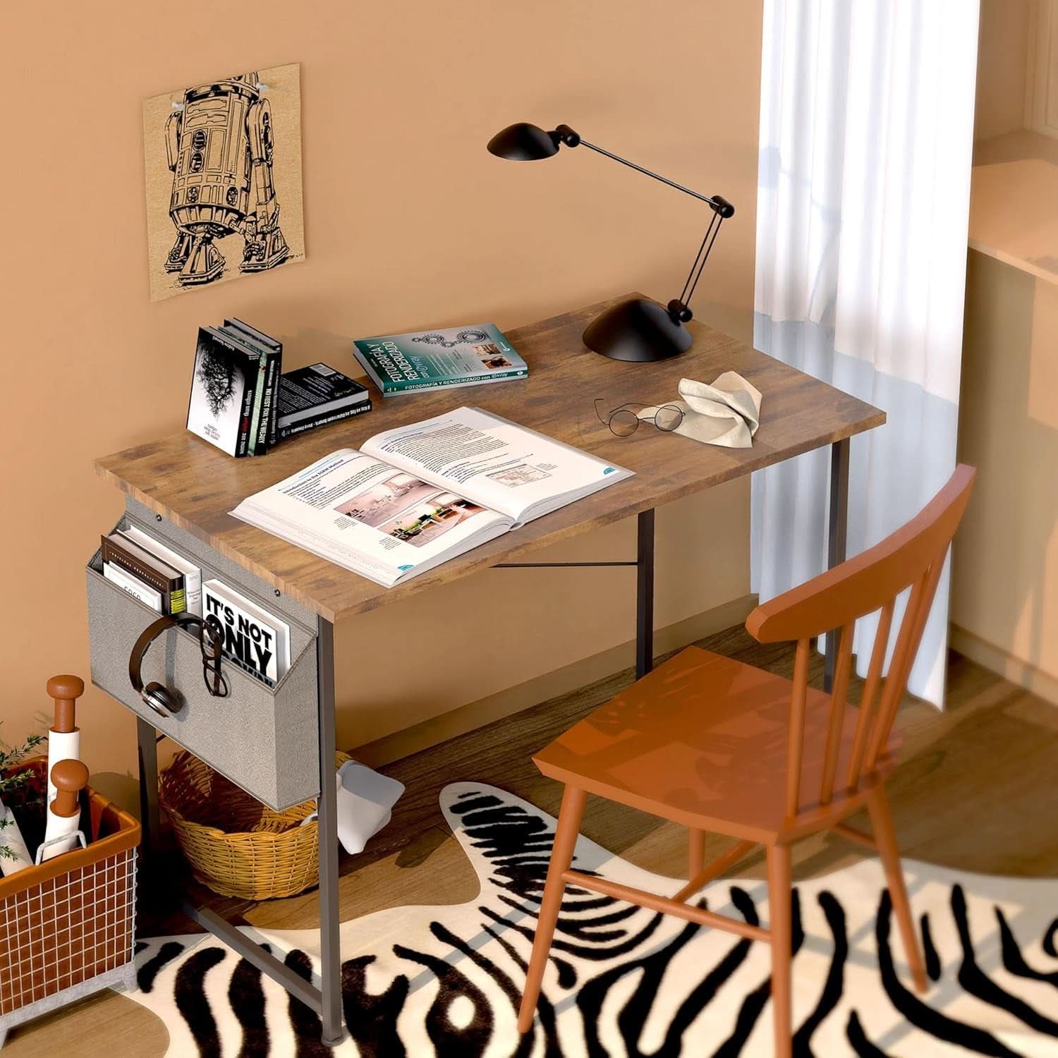 40 Inch Small Space Writing Desk With Headphone Hooks