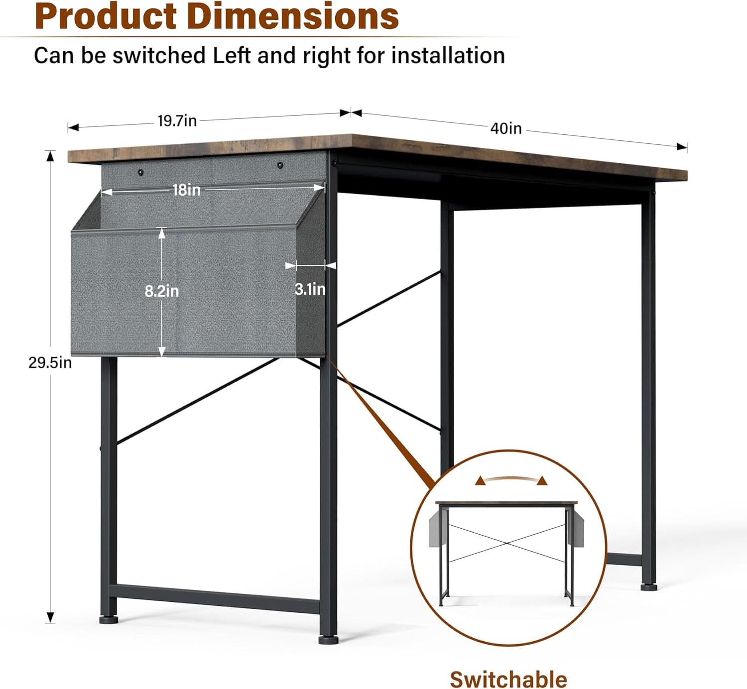 40 Inch Small Space Writing Desk With Headphone Hooks