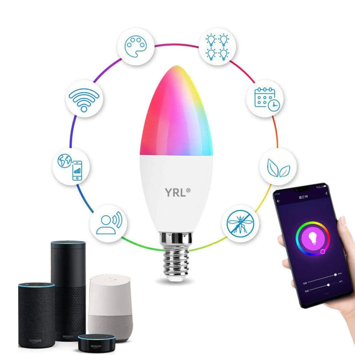 Smart LED Lamps | E14 RGB CW WW Dimmable Bulb with Voice Control