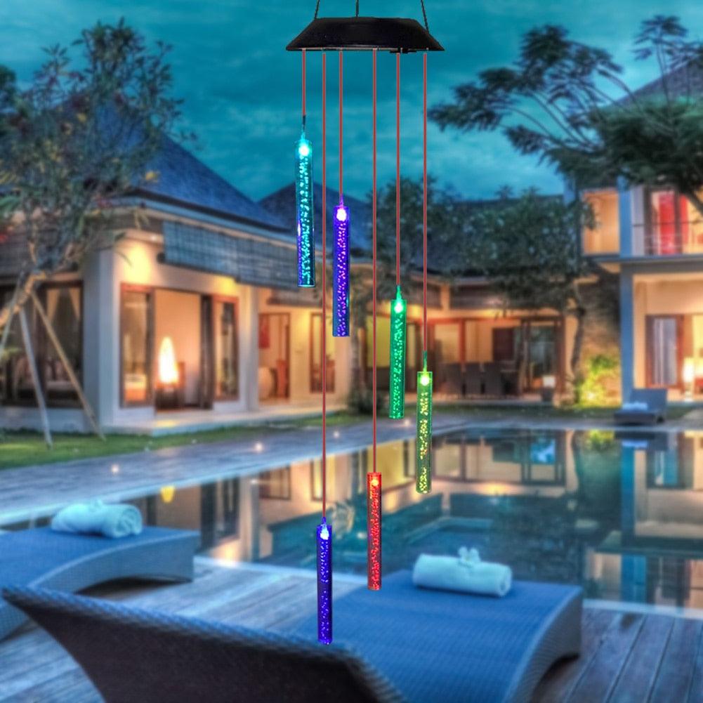 Smart LED Solar Powered Wind Chime Lamp 6 Bubble Column Waterproof Outdoor Landscape Wind Bell Light Water Courtyard Garden Hanging Outdoor Lights Unique Decor Gifts For Wife Mom Grandma Neighbors