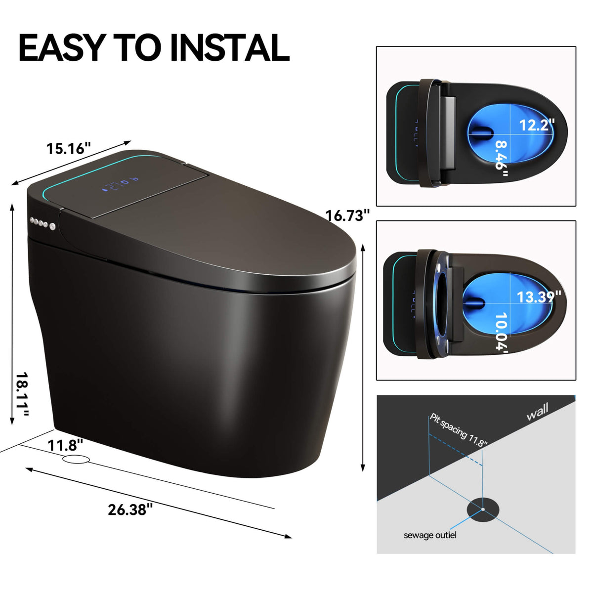 Smart One-Piece Bidet Toilet With Auto Open/Close Seat And Dryer (SAK86135)