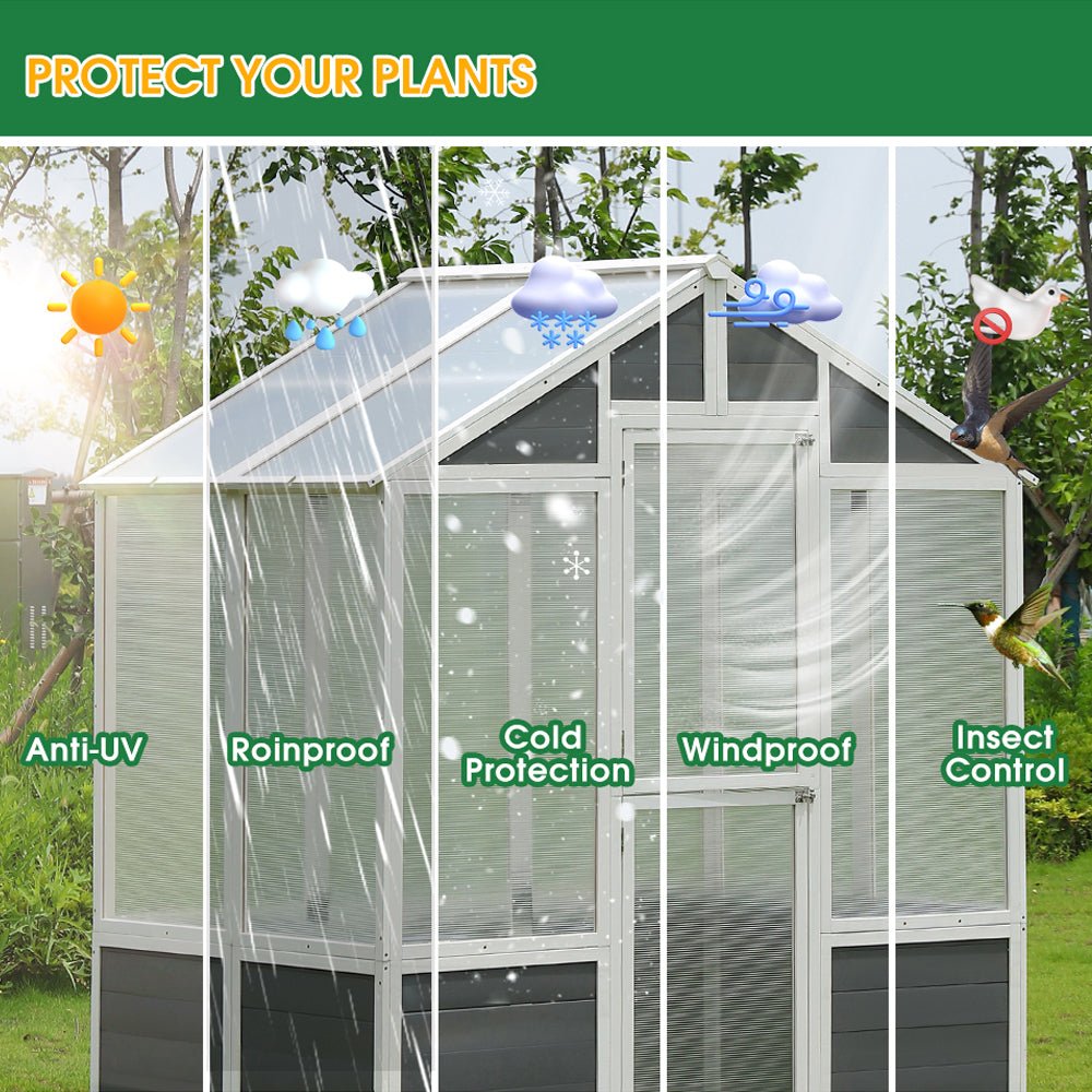Outdoor Walk-In Polycarbonate Garden Greenhouse With Drain Holes, 4x6FT (SAK51873)